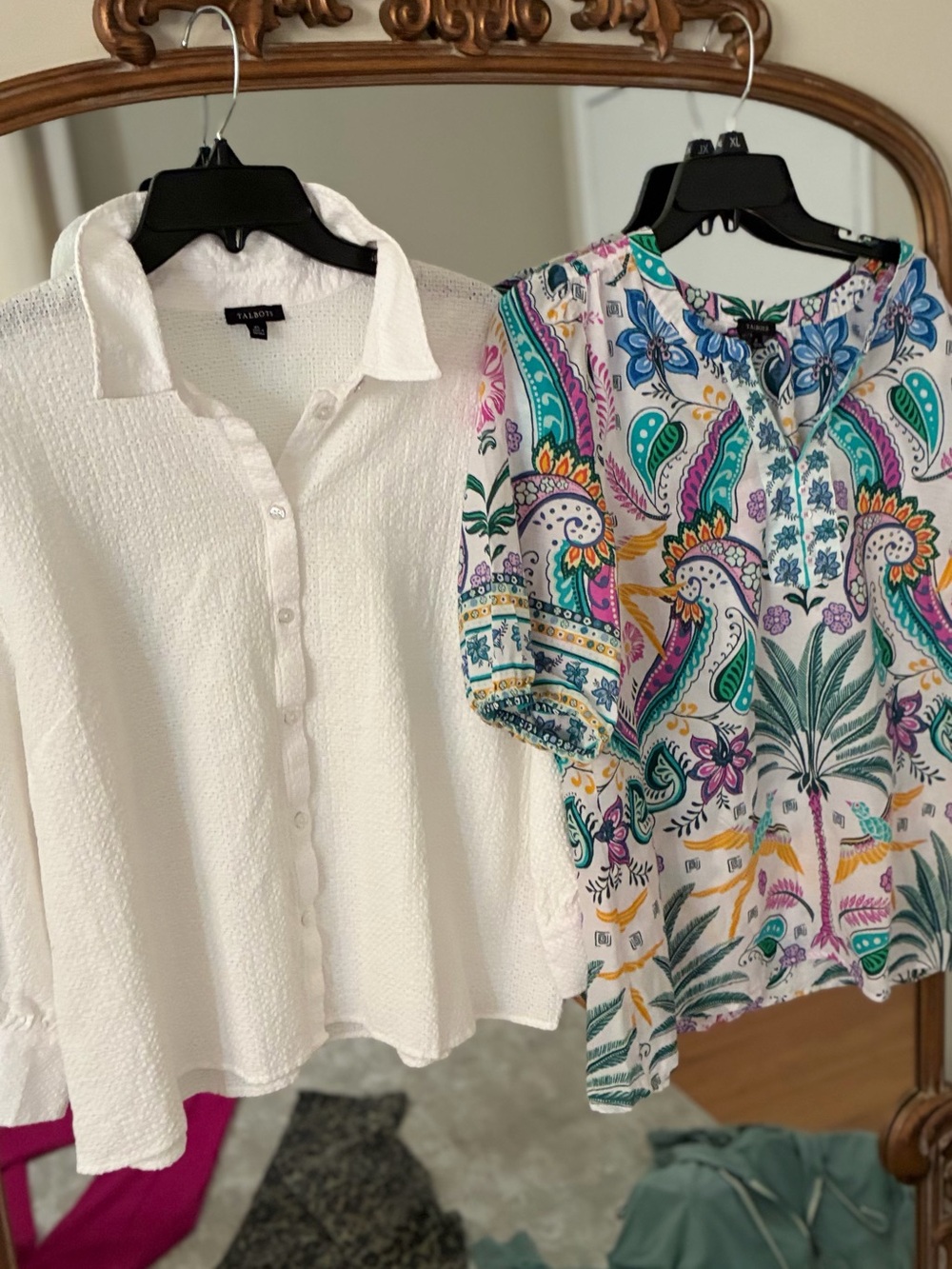 Talbots White Textured Button-Up Blouse both xl priced as a lot of 2